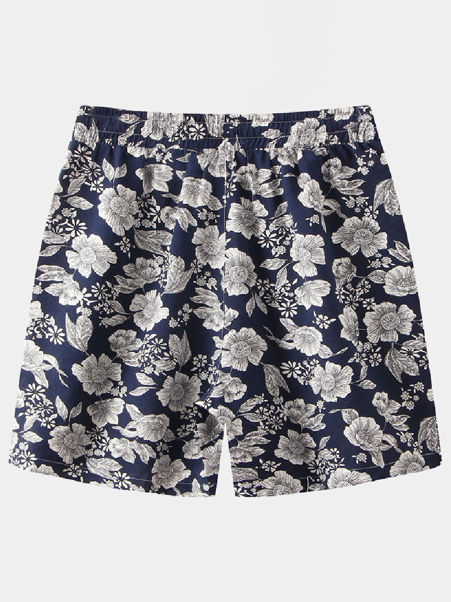 Pantaloncini casual da uomo in cotone e lino hawaiano per le vacanze