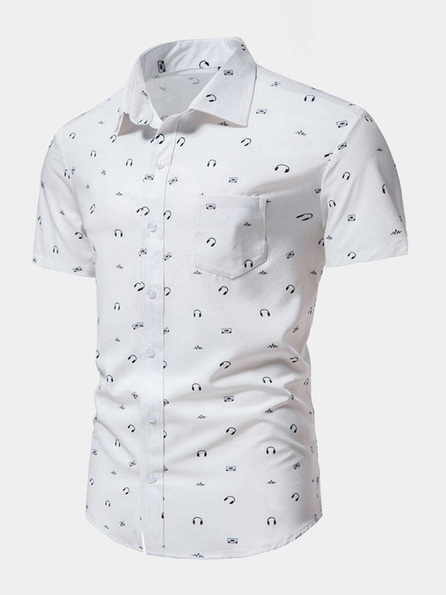 Camicia da uomo a maniche corte con stampa di auricolari
