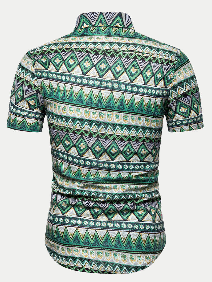 Men's Ethnic style floral short sleeve shirt