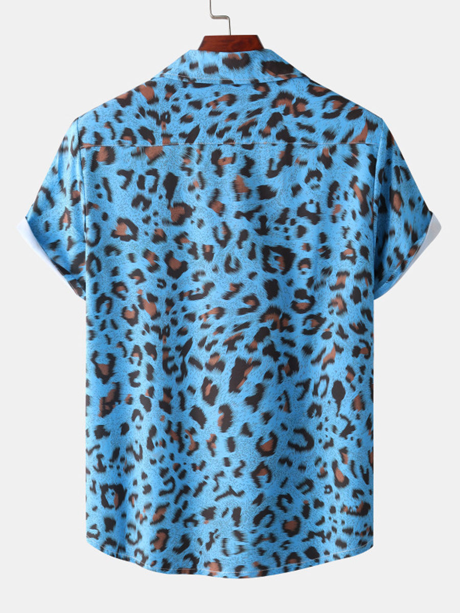 Chemise à manches courtes imprimé léopard pour homme