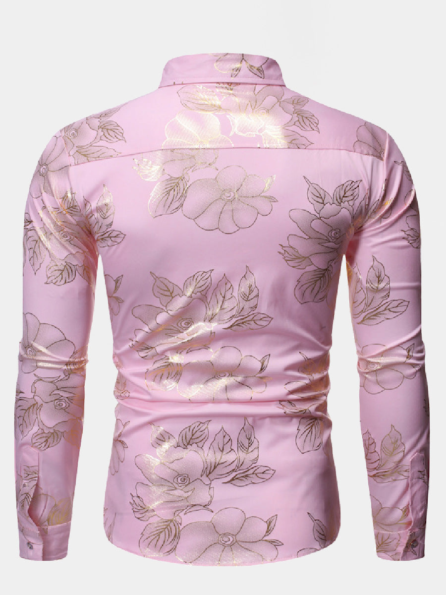 Chemise manches longues fleuri doré homme