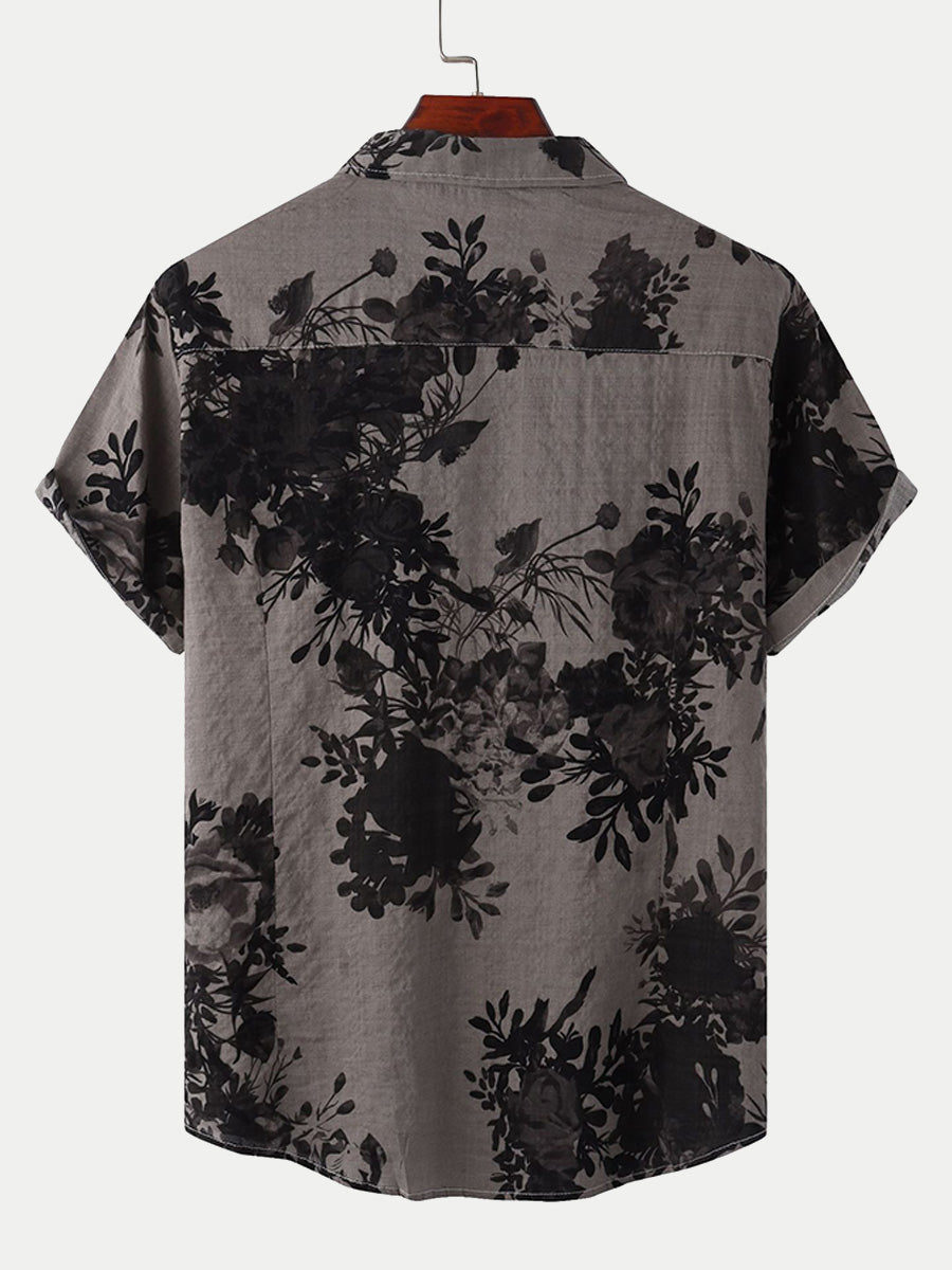 Camicia da uomo a maniche corte con stampa floreale
