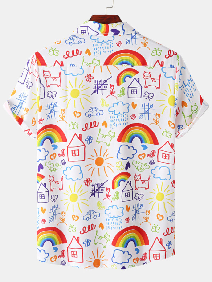 Chemise à manches courtes graffiti arc-en-ciel pour homme