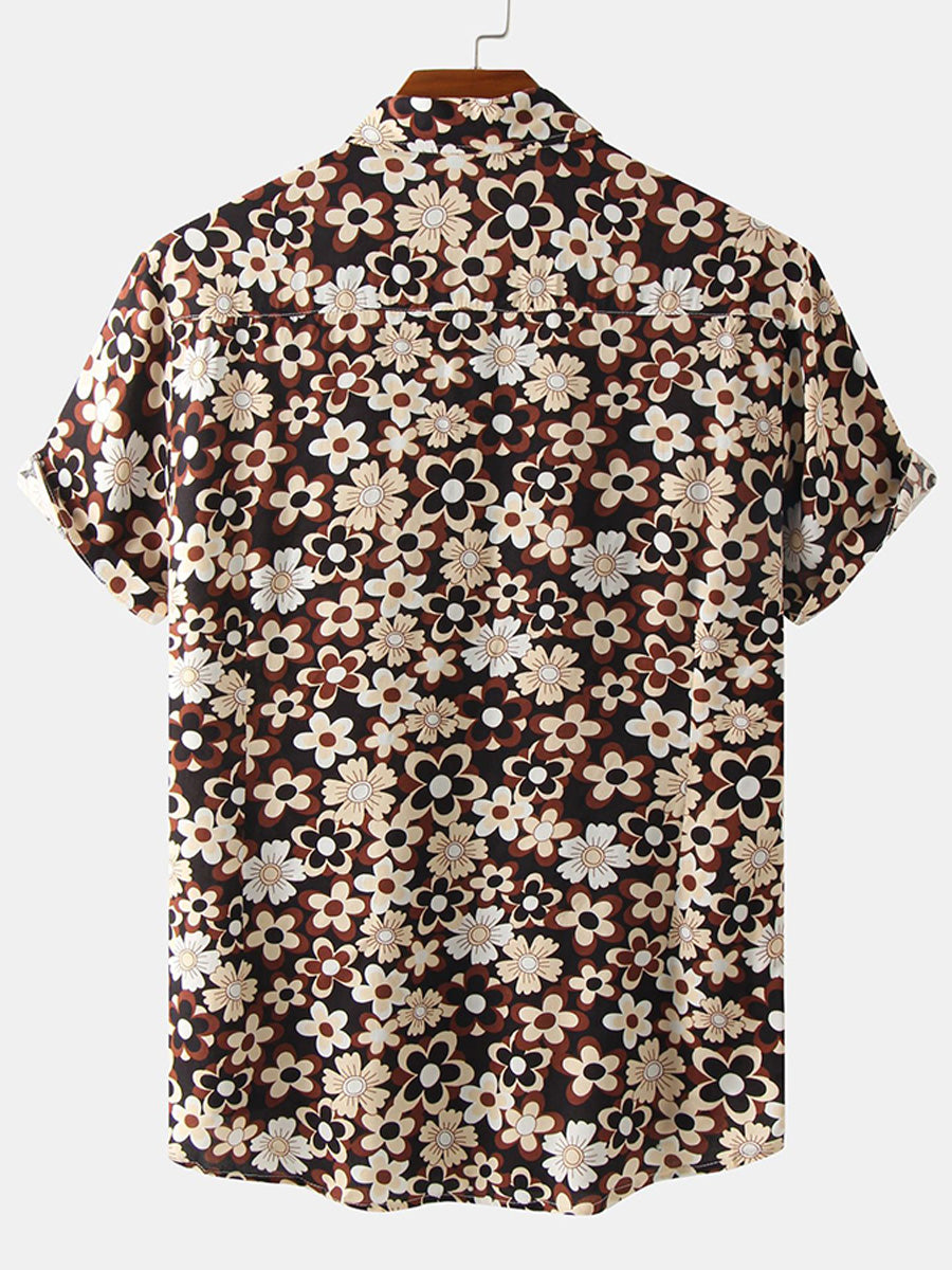Camicia da uomo a maniche corte con stampa floreale