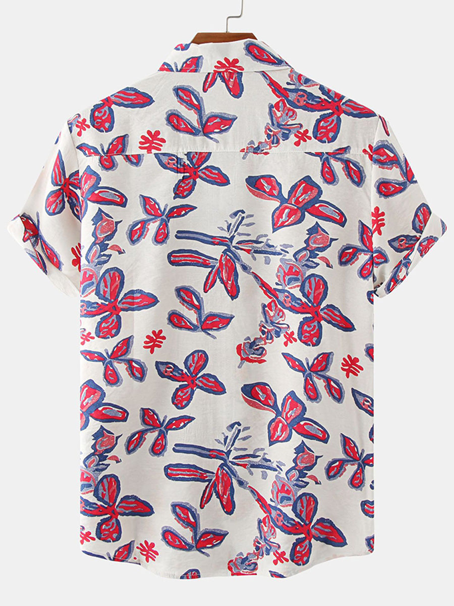 Camicia a maniche corte con stampa casual da uomo