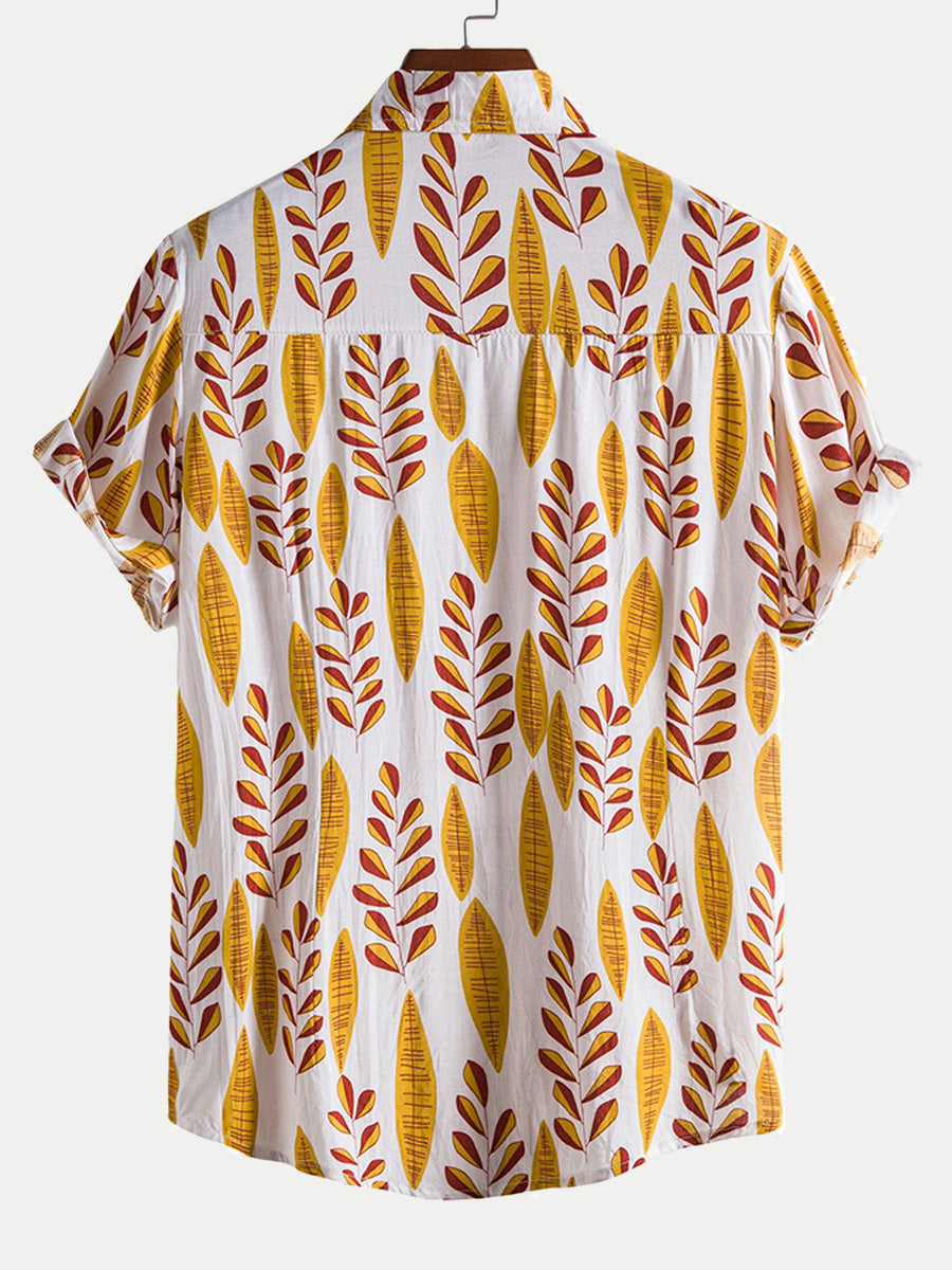 Camicia da uomo a maniche corte con stampa Leaf