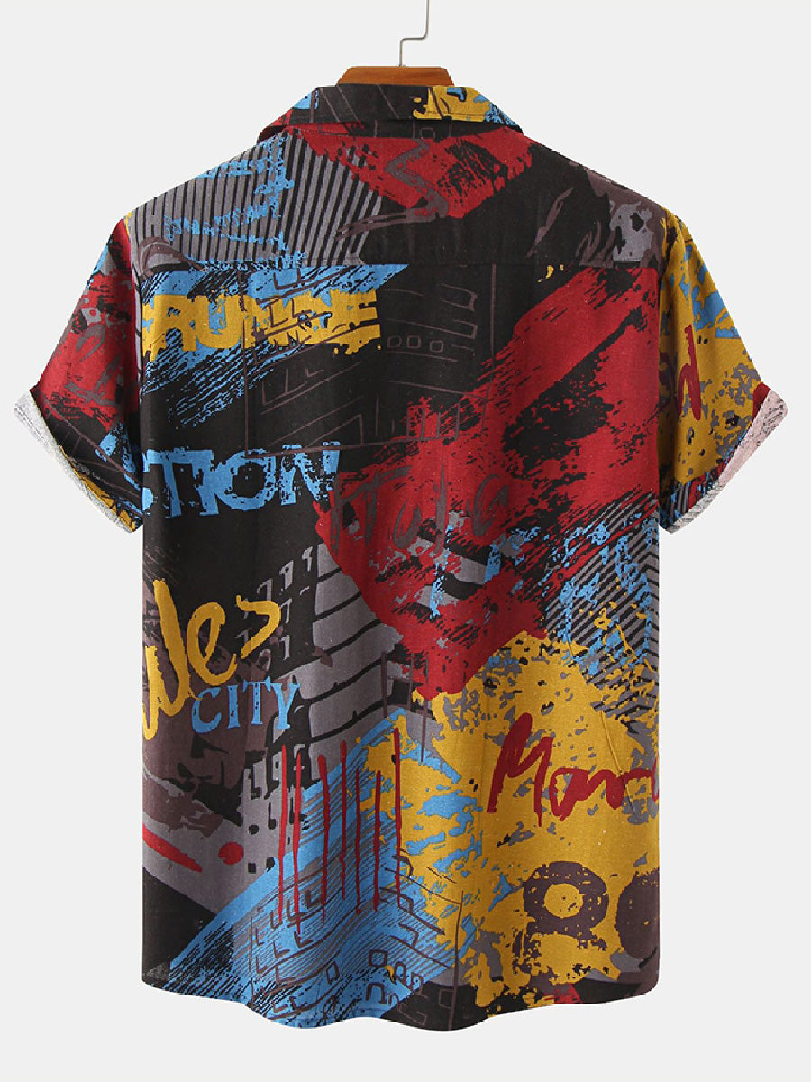 Men's Graffiti Print short sleeve shirt