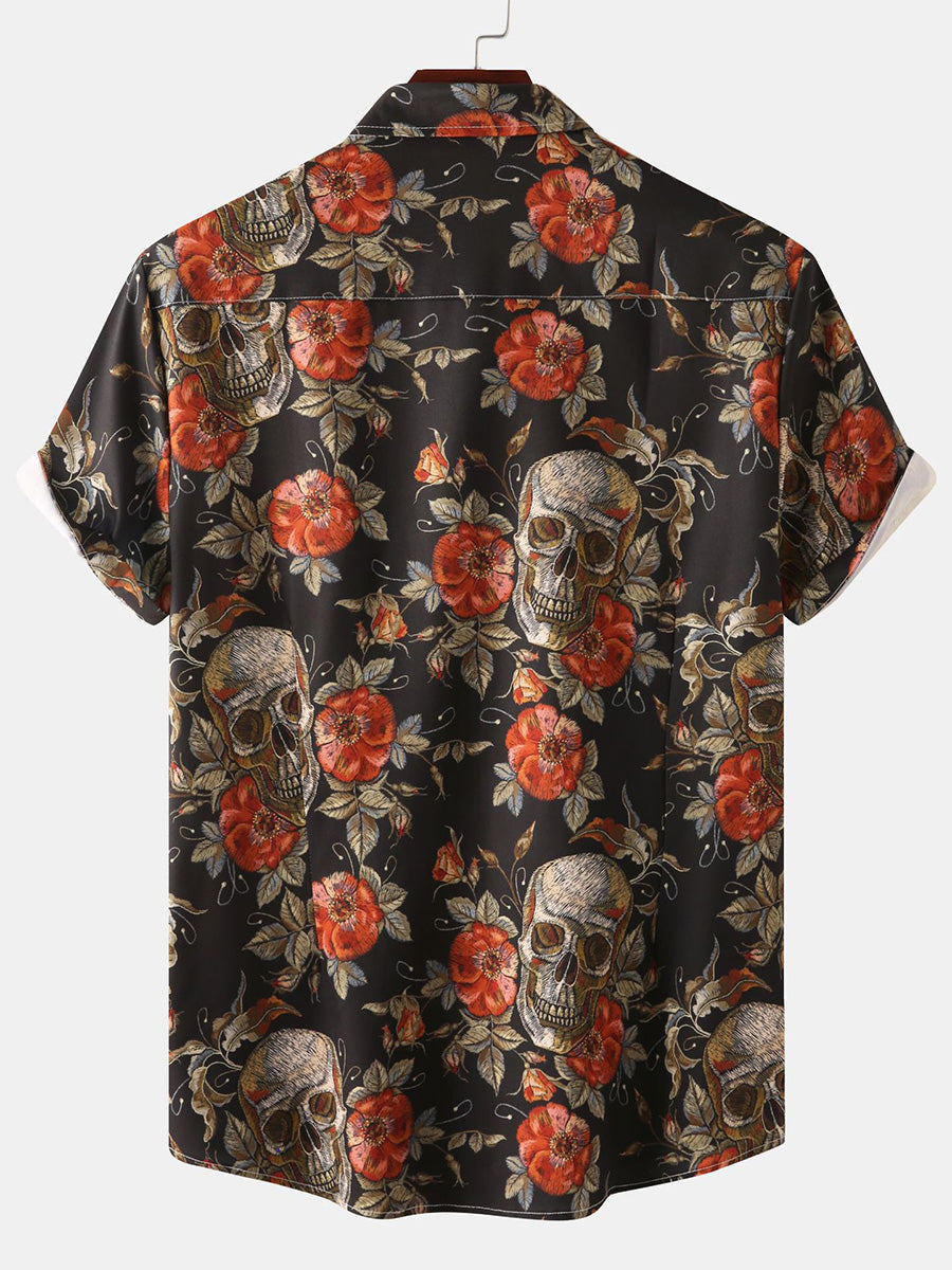 Camicia da uomo a maniche corte con stampa Teschio