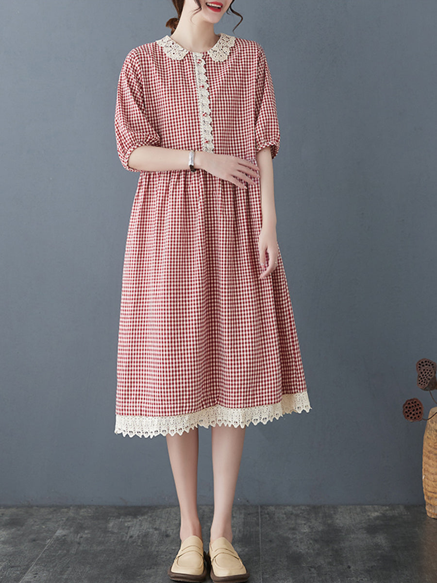 Doll neck age reducing plaid dress