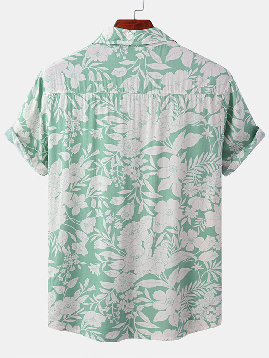 Camicia da uomo a maniche corte con stampa floreale