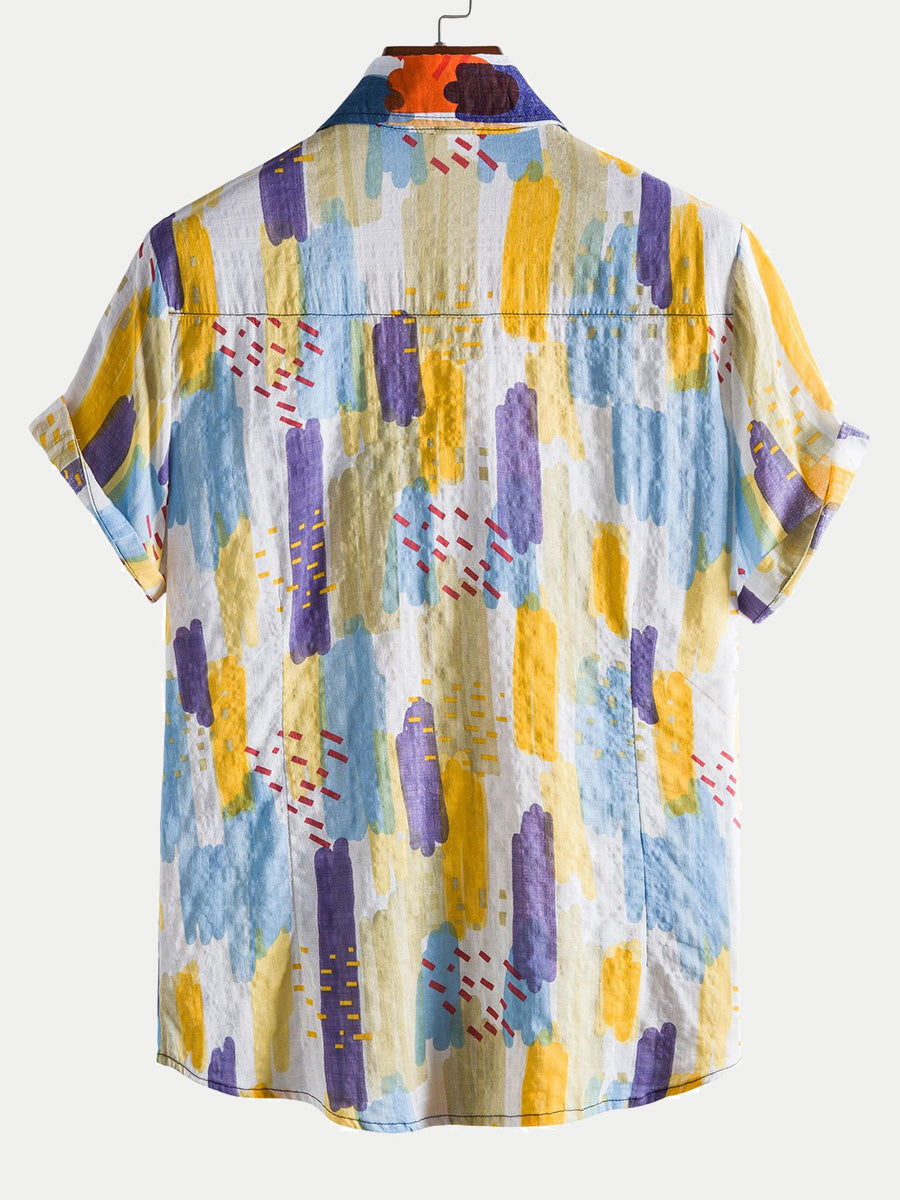 Camicia a maniche corte con stampa casual da uomo
