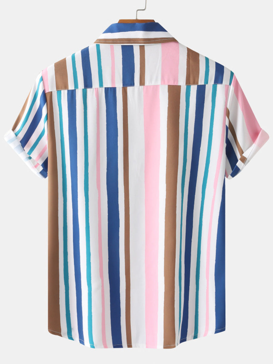 Chemise à manches courtes à imprimé vertical pour homme