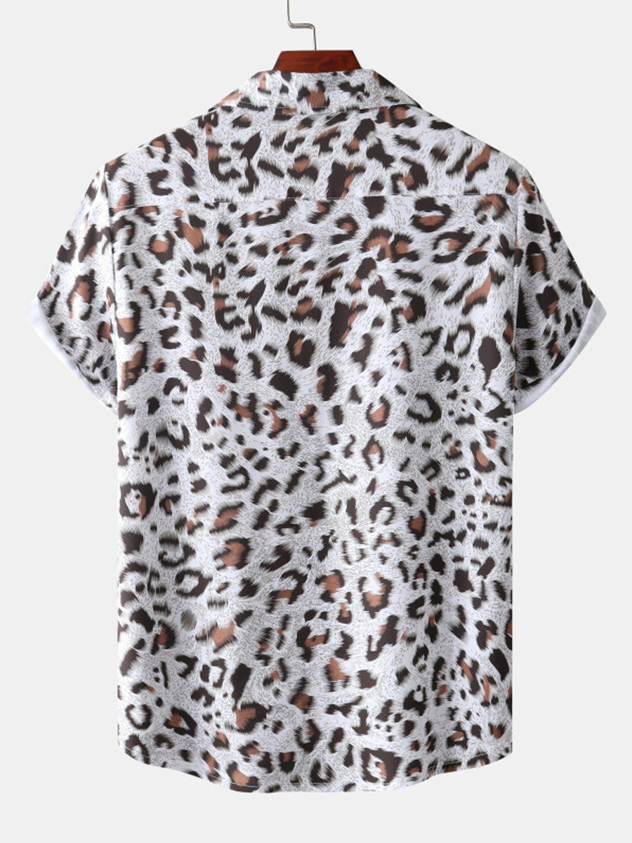 Chemise à manches courtes imprimé léopard pour homme