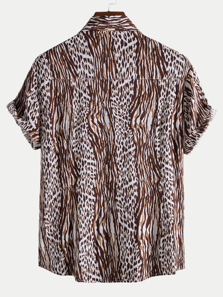 Chemise à manches courtes imprimé léopard pour homme