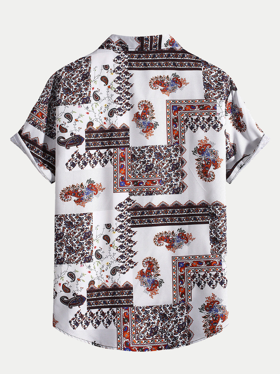 Men's Casual patchwork short sleeve shirt