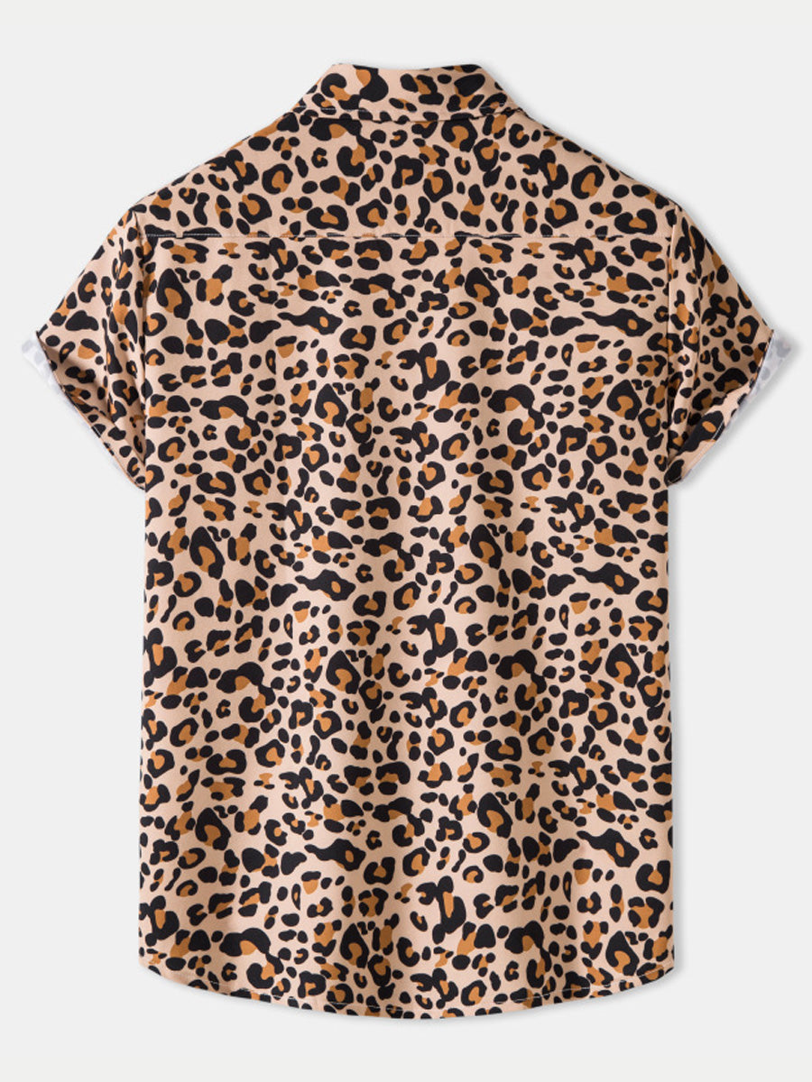 Chemise à manches courtes imprimé léopard pour homme