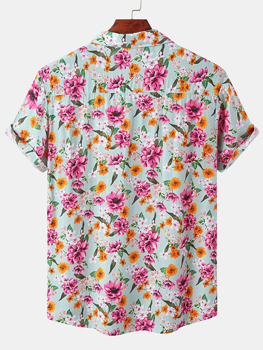 Camicia da uomo a maniche corte con stampa floreale