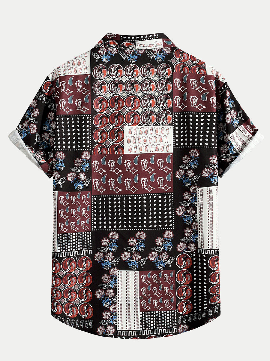 Men's Casual patchwork short sleeve shirt