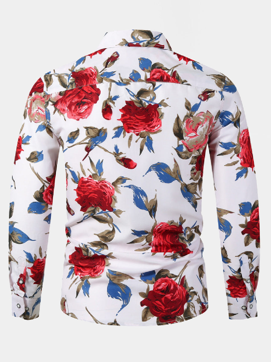 Chemise à manches longues à imprimé floral pour hommes