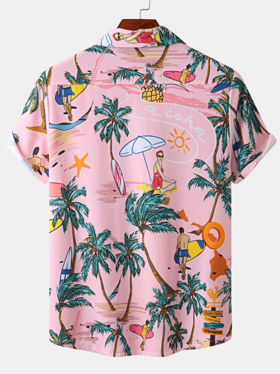 Chemise à manches courtes imprimé plage pour homme