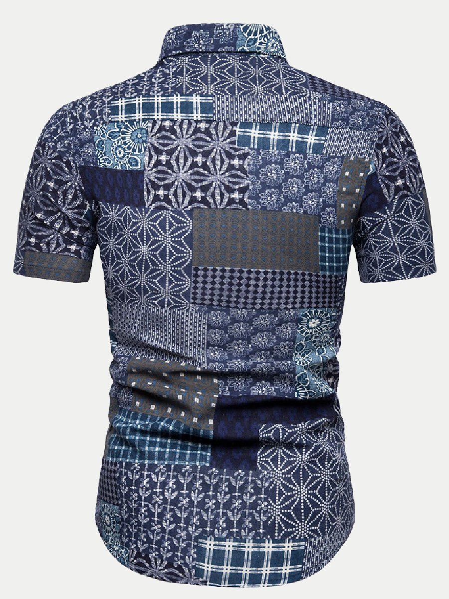 Men's Spliced floral short sleeve shirt