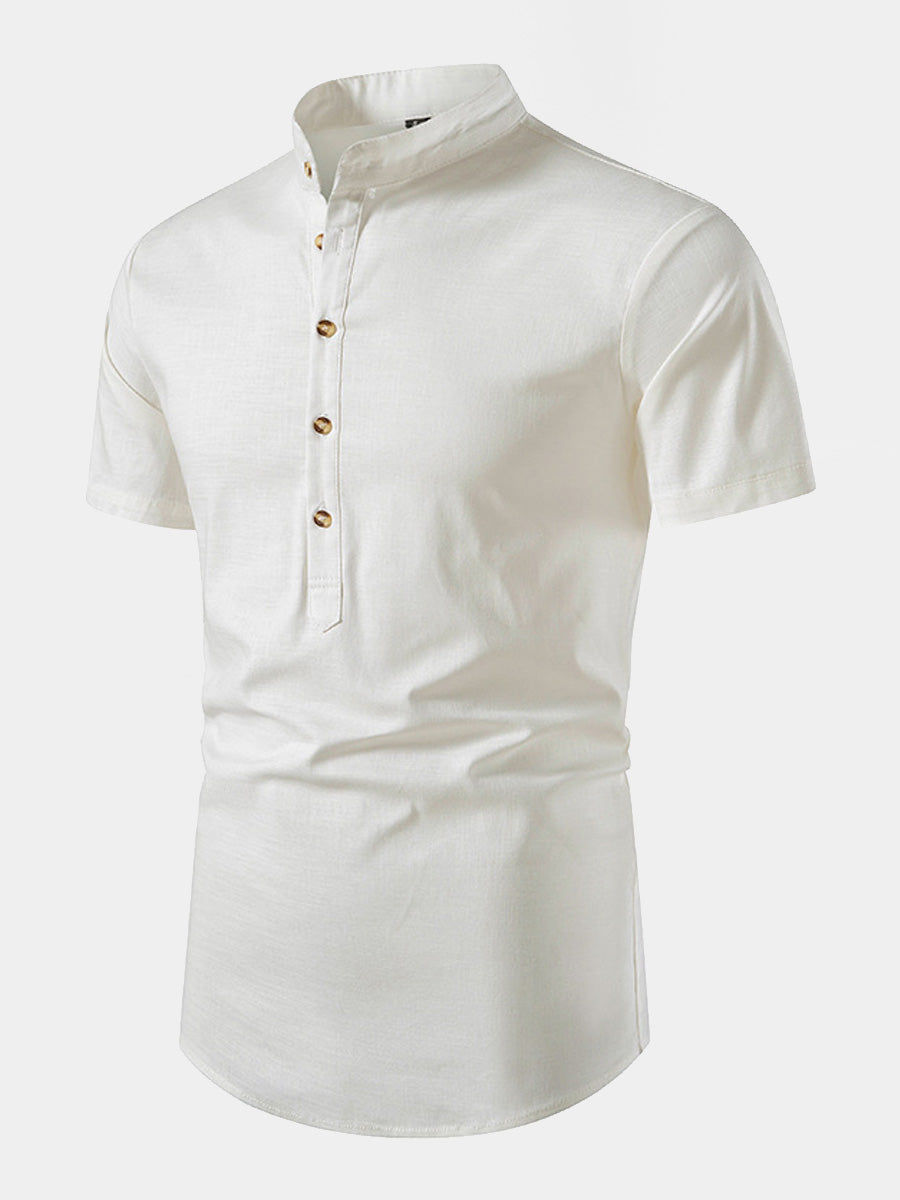 Camicia da uomo a maniche corte in lino tinta unita
