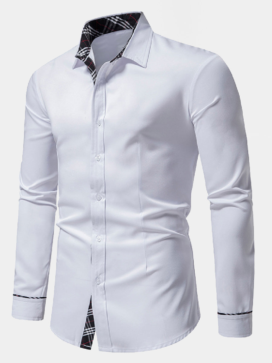 Chemise manches longues patchwork à carreaux pour homme