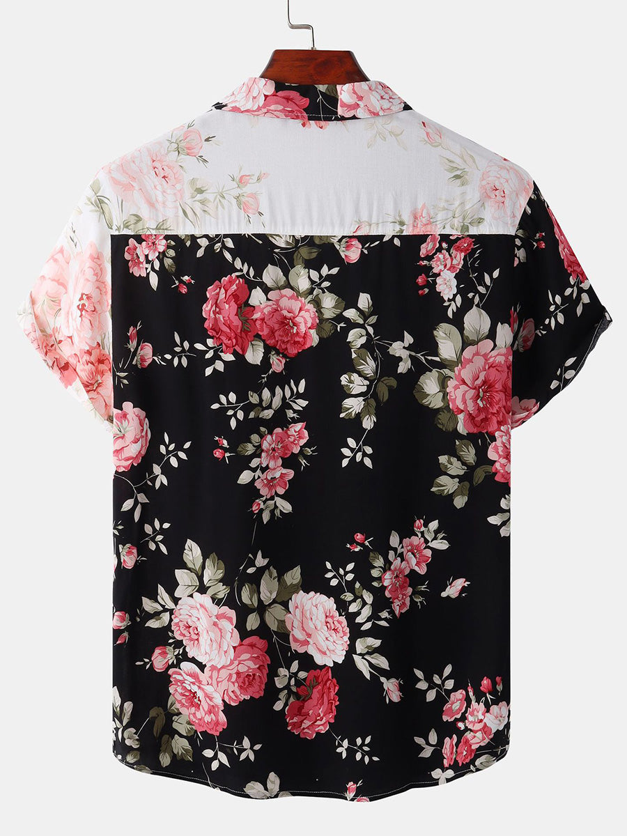 Camicia da uomo a maniche corte con stampa floreale