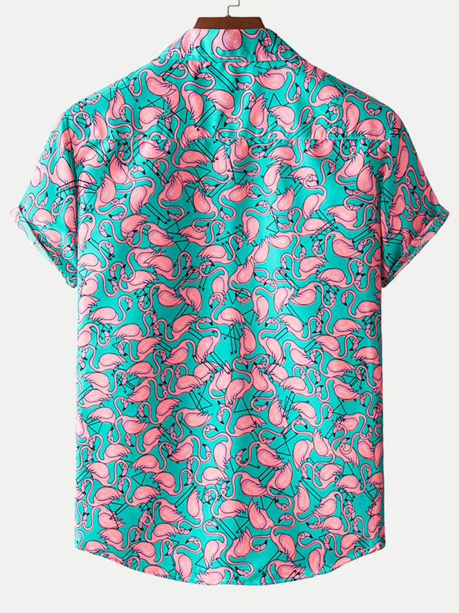 Chemise homme manches courtes imprimé flamants roses