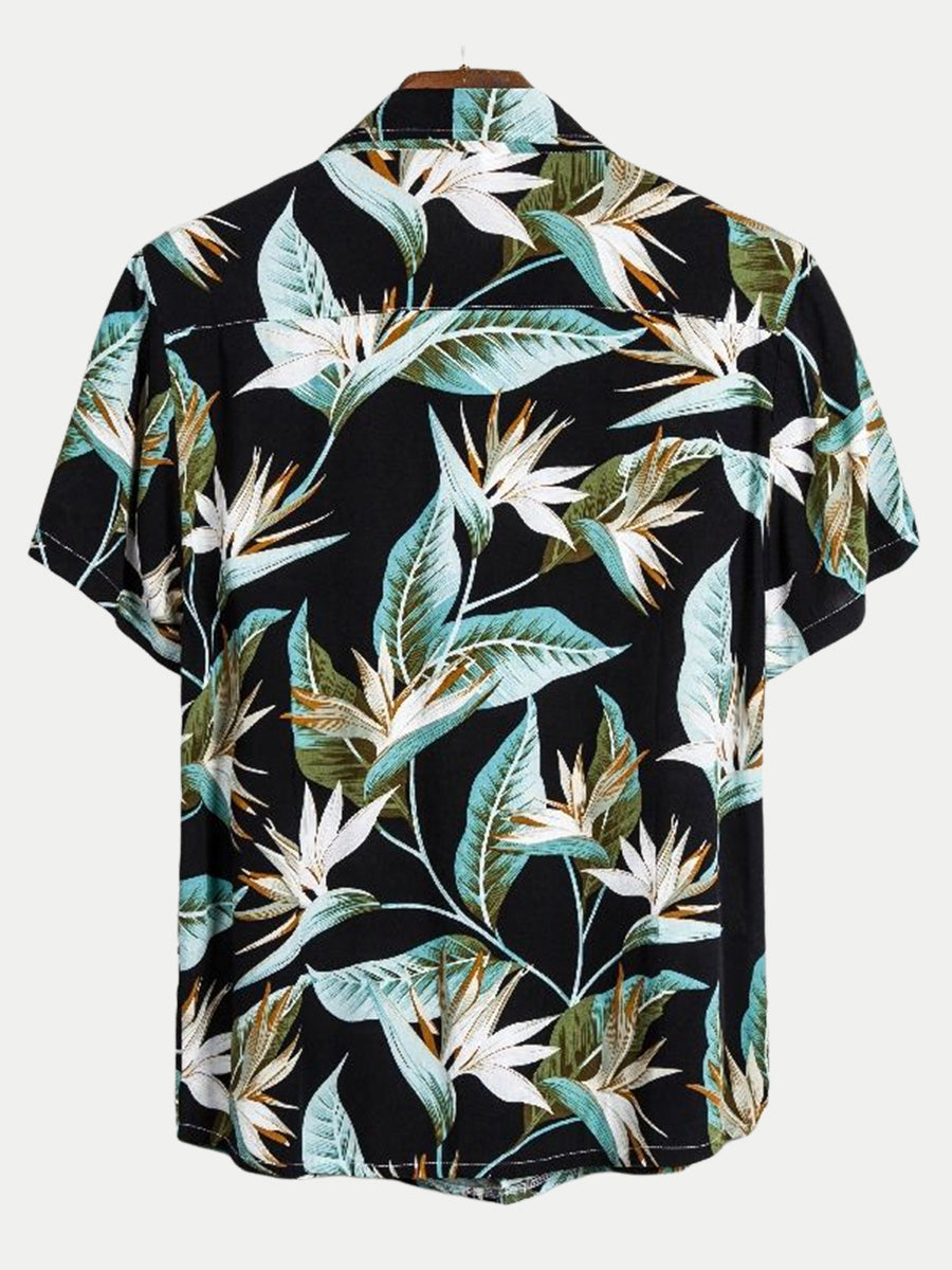 Camicia da uomo a maniche corte con stampa foglie