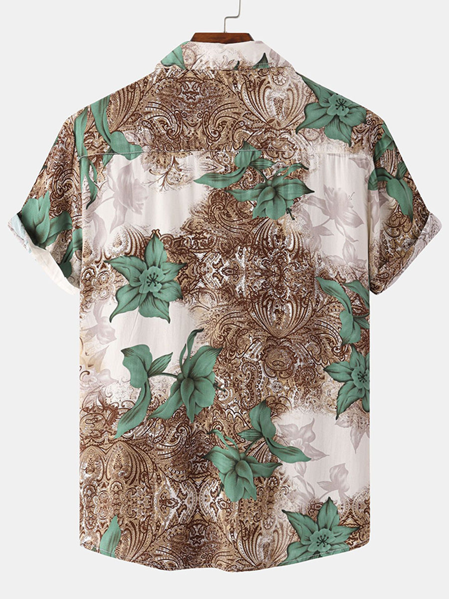 Camicia da uomo a maniche corte con stampa floreale