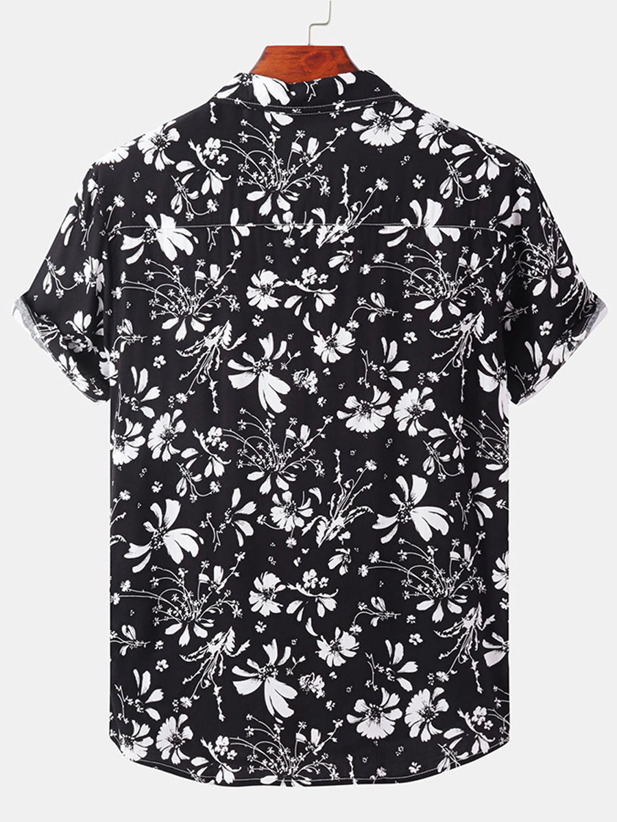 Camicia da uomo a maniche corte con stampa floreale