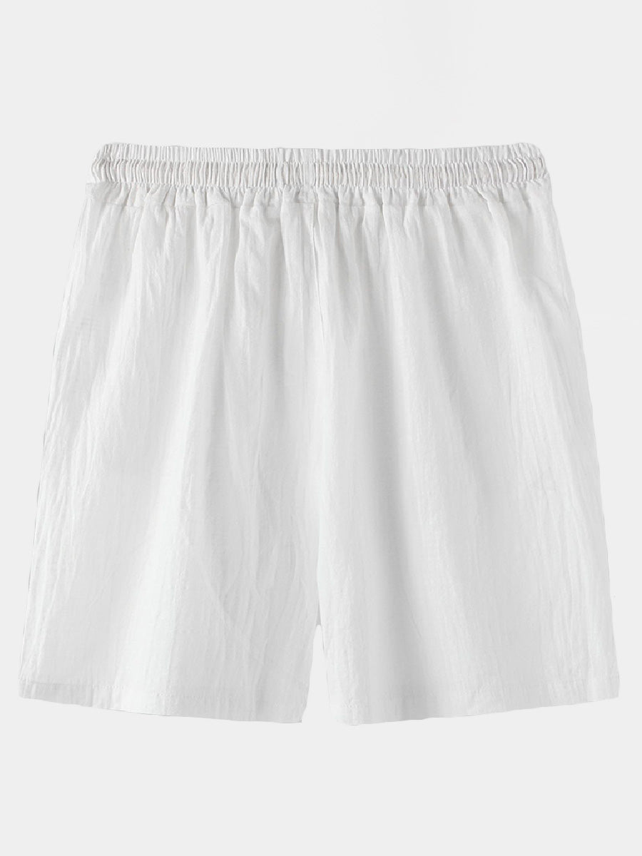 Pantaloncini casual da uomo in cotone lino da spiaggia tinta unita
