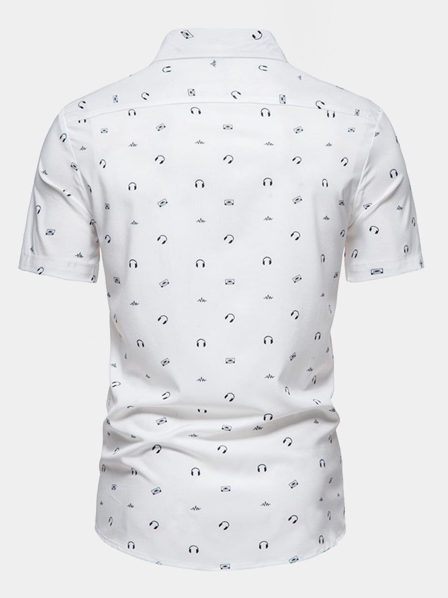 Camicia da uomo a maniche corte con stampa di auricolari