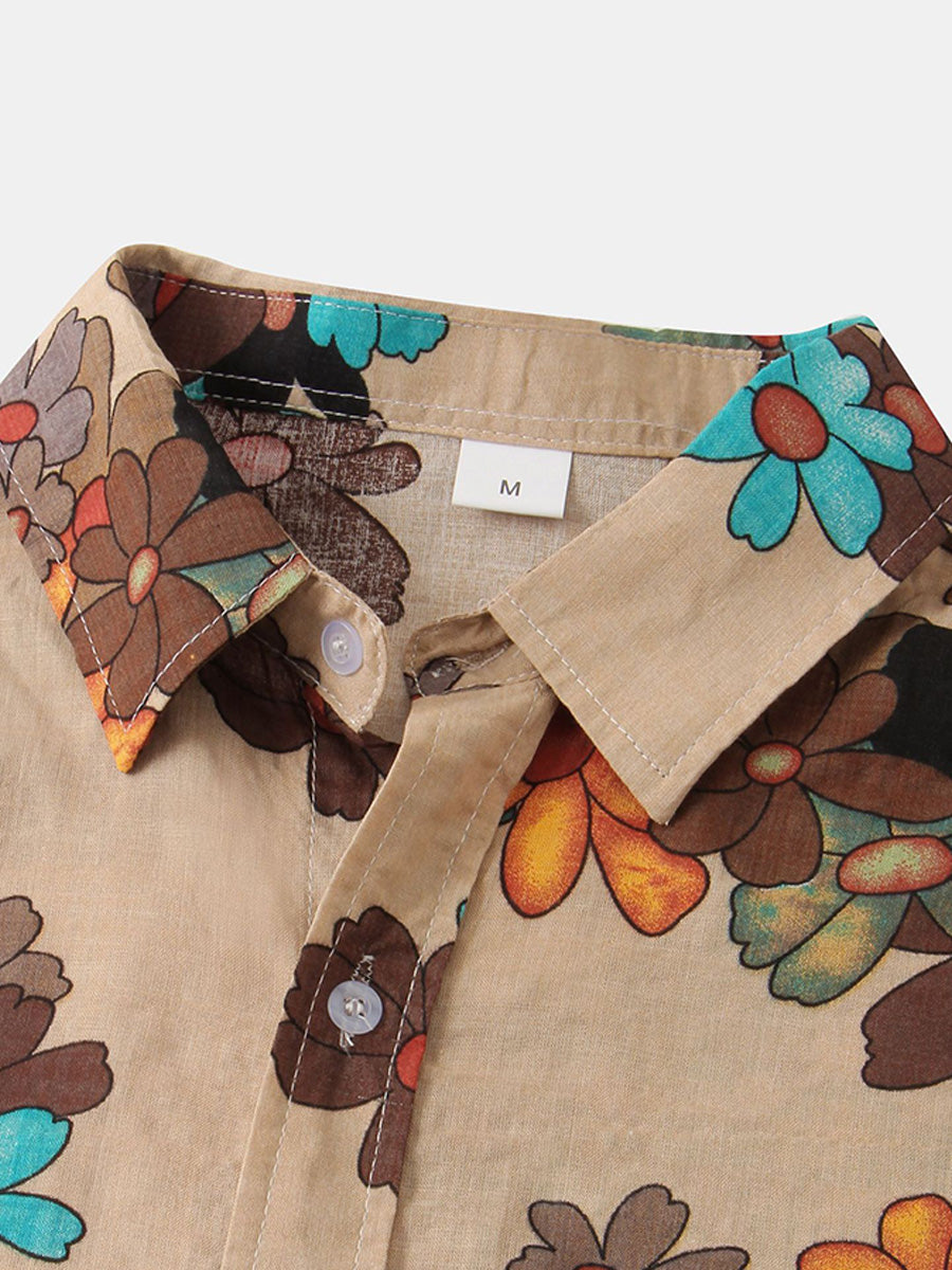Camicia da uomo a maniche corte con stampa floreale
