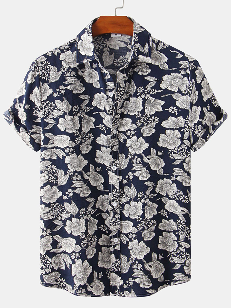 Completo da uomo con camicia e pantaloncini con stampa floreale