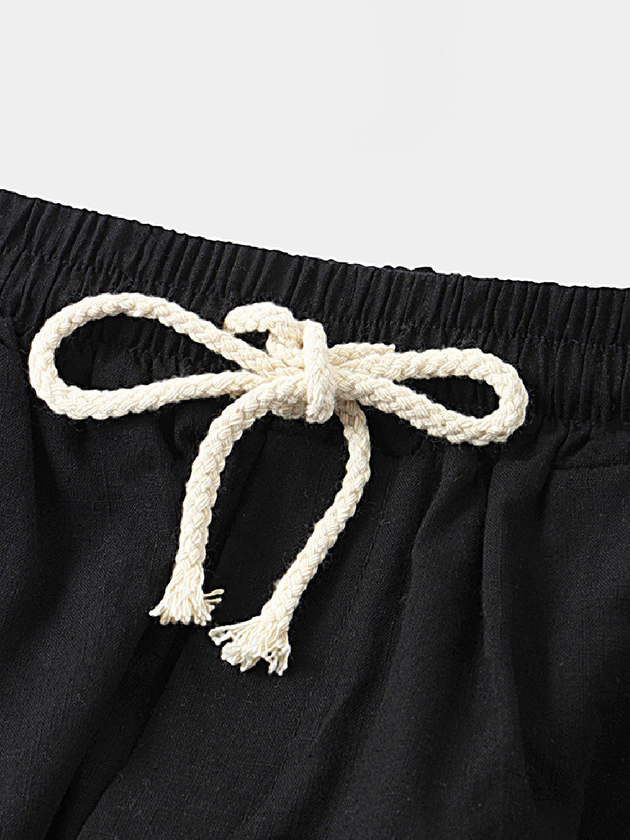 Pantaloncini casual da uomo in cotone lino da spiaggia tinta unita