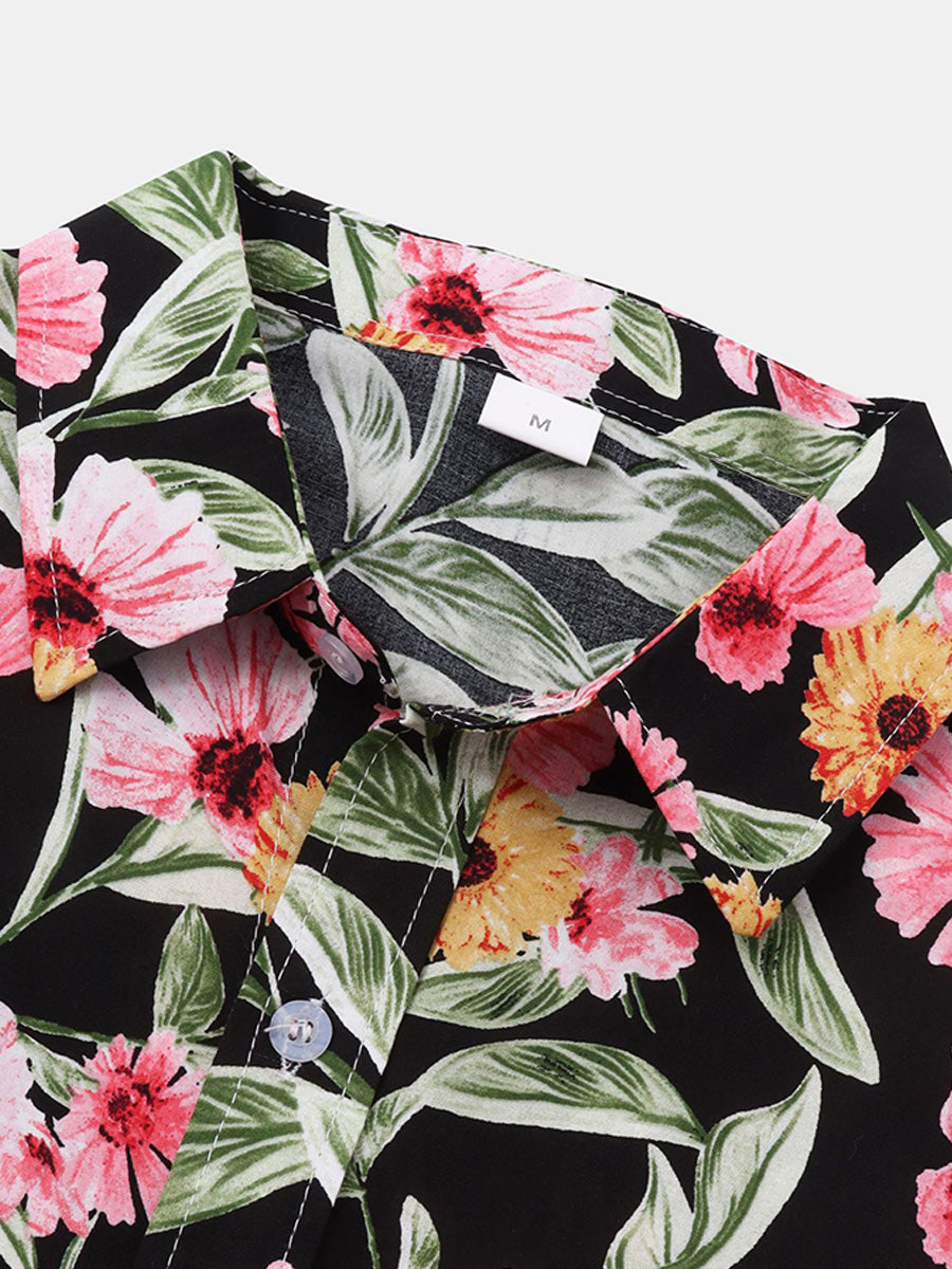 Camicia da uomo a maniche corte con stampa floreale