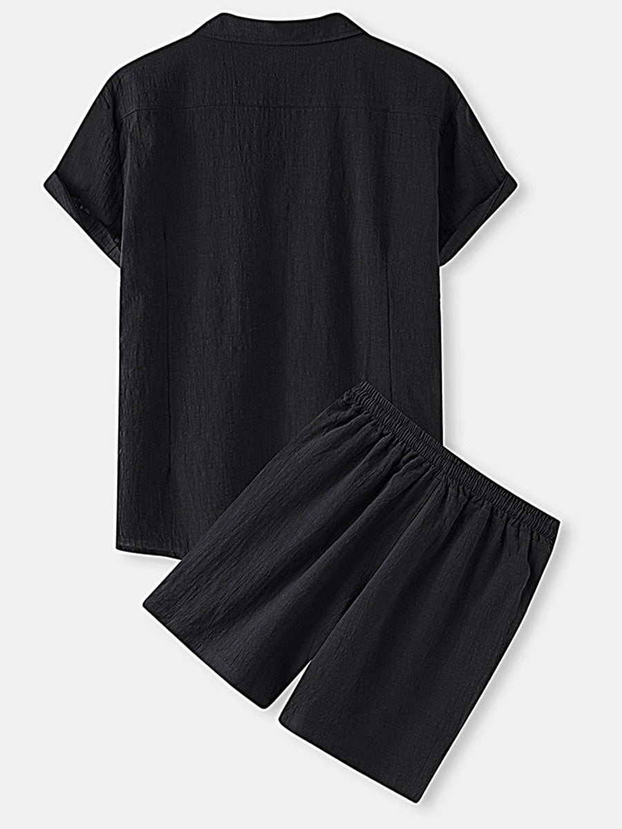 Set camicia e pantaloncini casual solidi da uomo