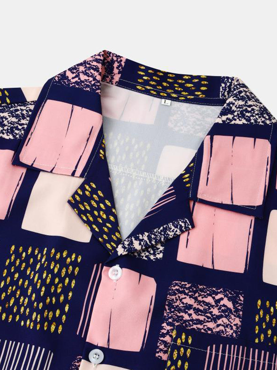 Chemise à manches courtes à imprimé carré pour homme