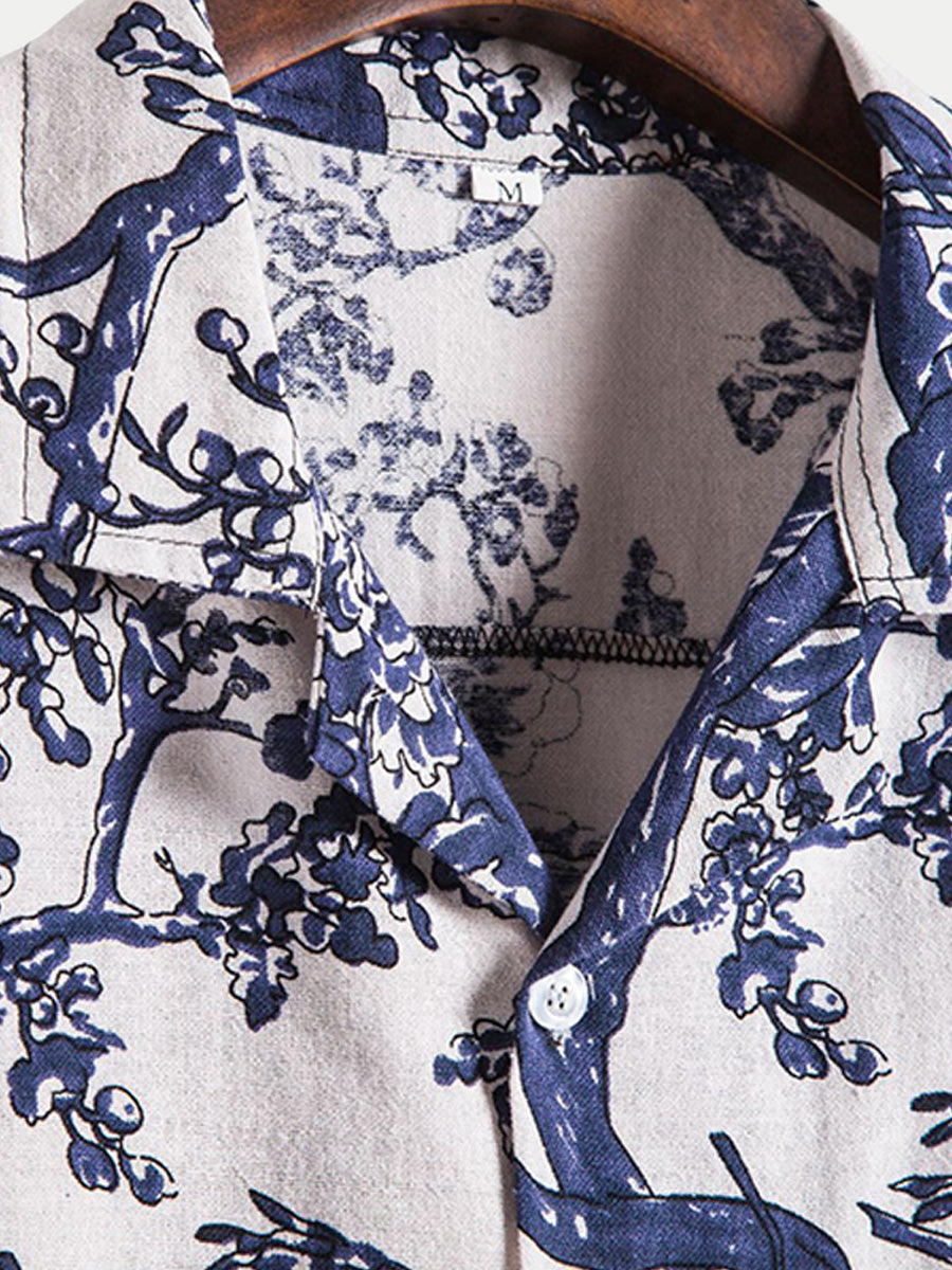 Chemise homme manches courtes imprimé branches
