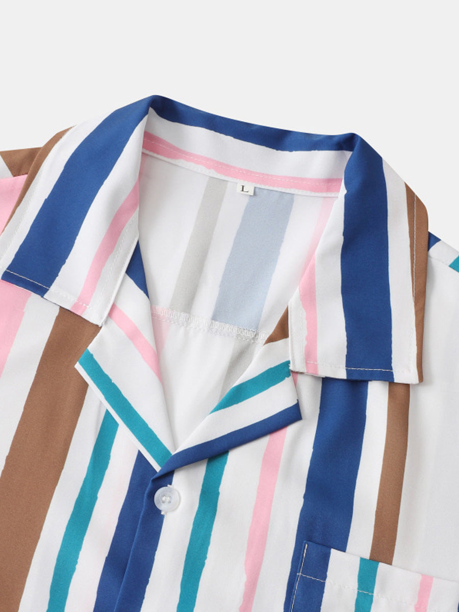 Chemise à manches courtes à imprimé vertical pour homme