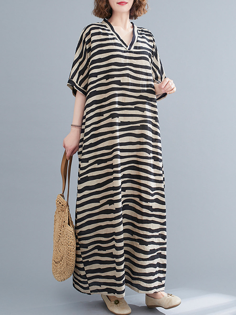 Oversized striped V-neck dress