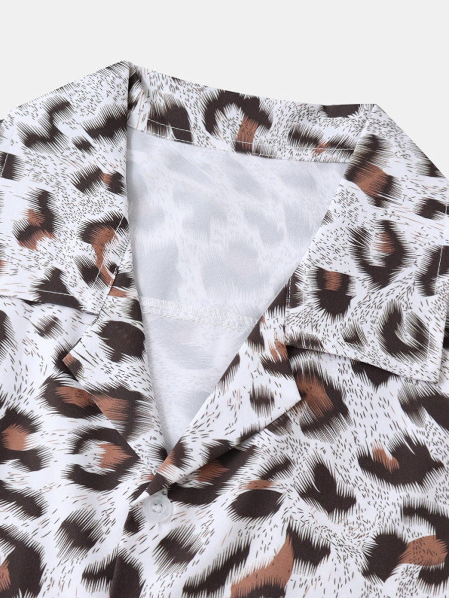 Chemise à manches courtes imprimé léopard pour homme