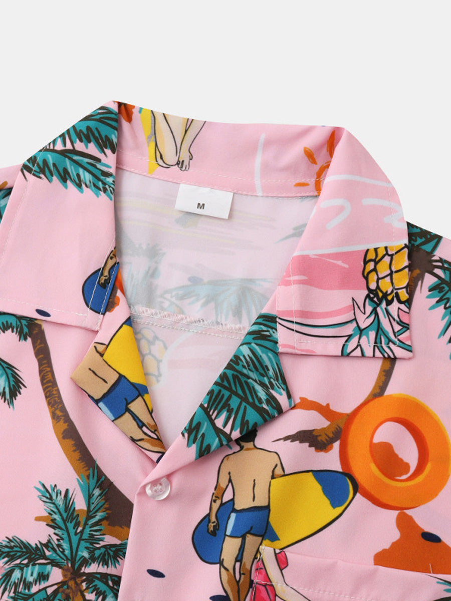 Chemise à manches courtes imprimé plage pour homme