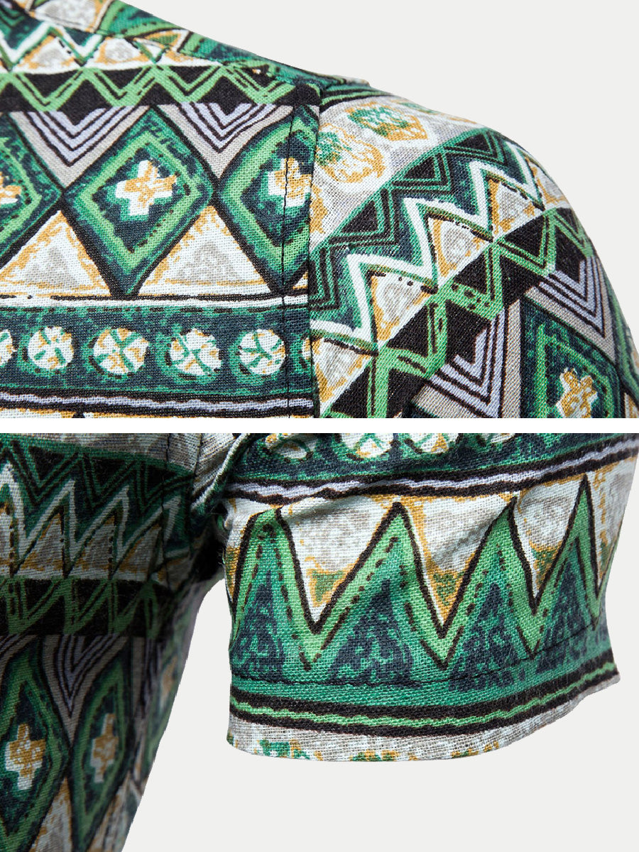 Men's Ethnic style floral short sleeve shirt