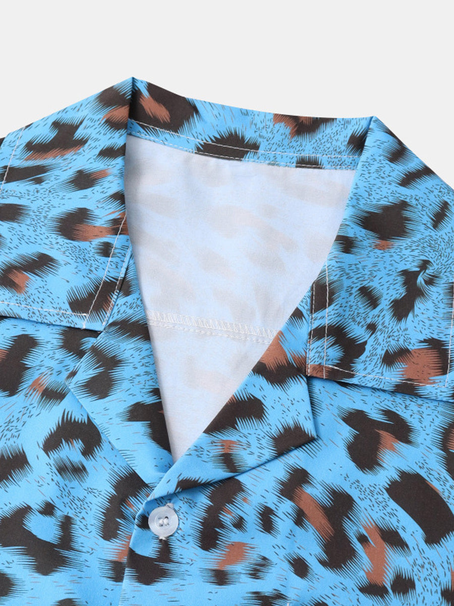 Chemise à manches courtes imprimé léopard pour homme
