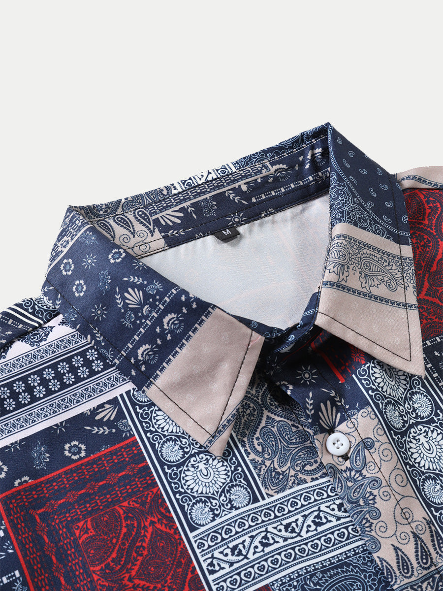 Men's Patchwork Print short sleeve shirt
