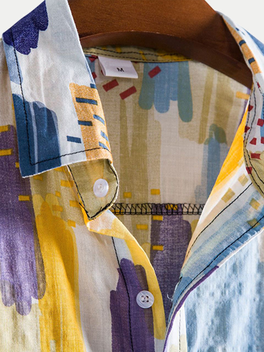 Camicia a maniche corte con stampa casual da uomo