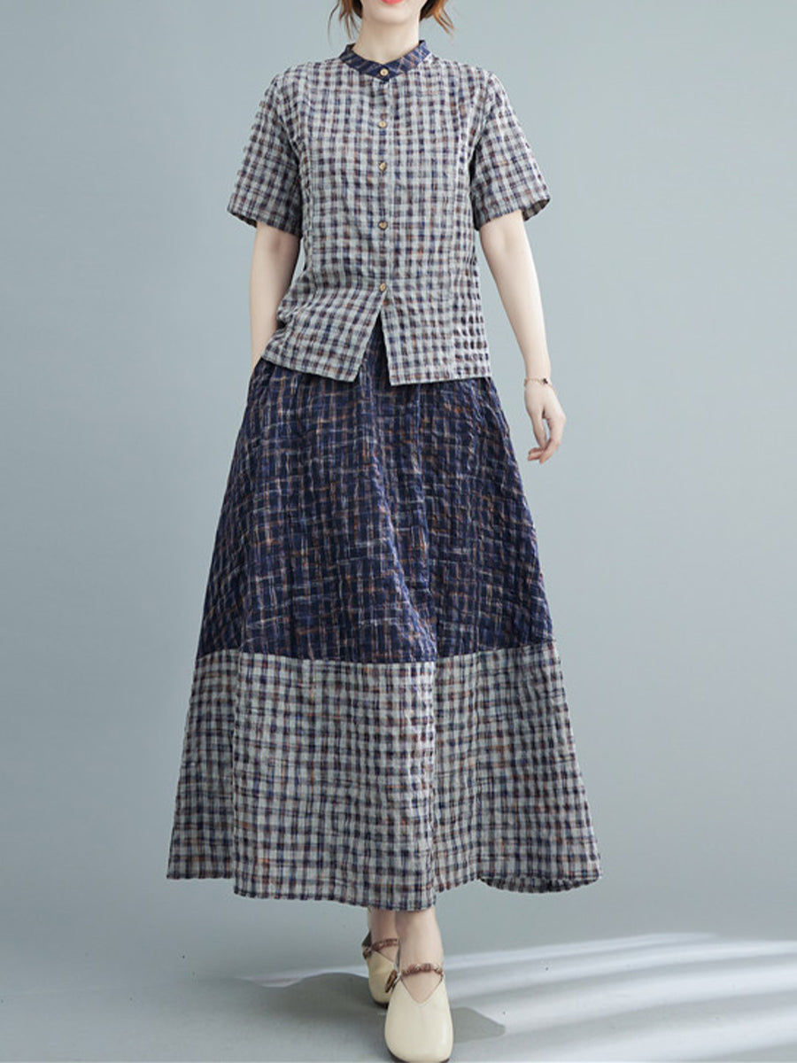Checkered shirt loose set